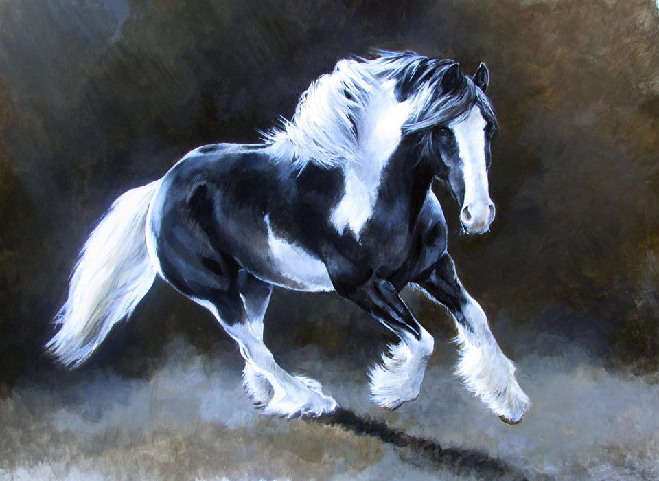 ROMANY SPIRIT - A magnificent piebald Gypsy Cob Watercolour Painting @Caroline Cook